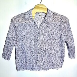 CJ Banks Paisley Button Down Top Striped 3/4 Sleeve Blouse 1X Patriotic red blue